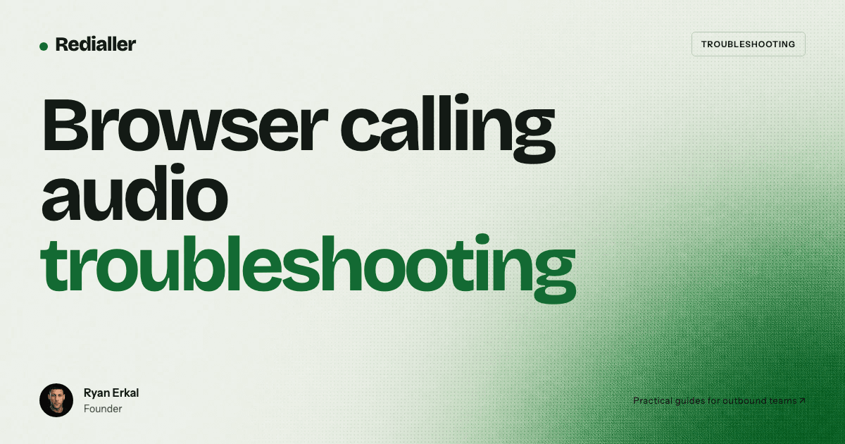 Title card for browser calling audio troubleshooting with Ryan Erkal beside a headset and browser call panel