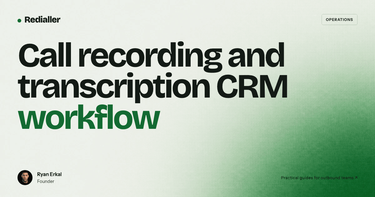 Title card for a call recording and transcription CRM workflow guide with Ryan Erkal beside a call record