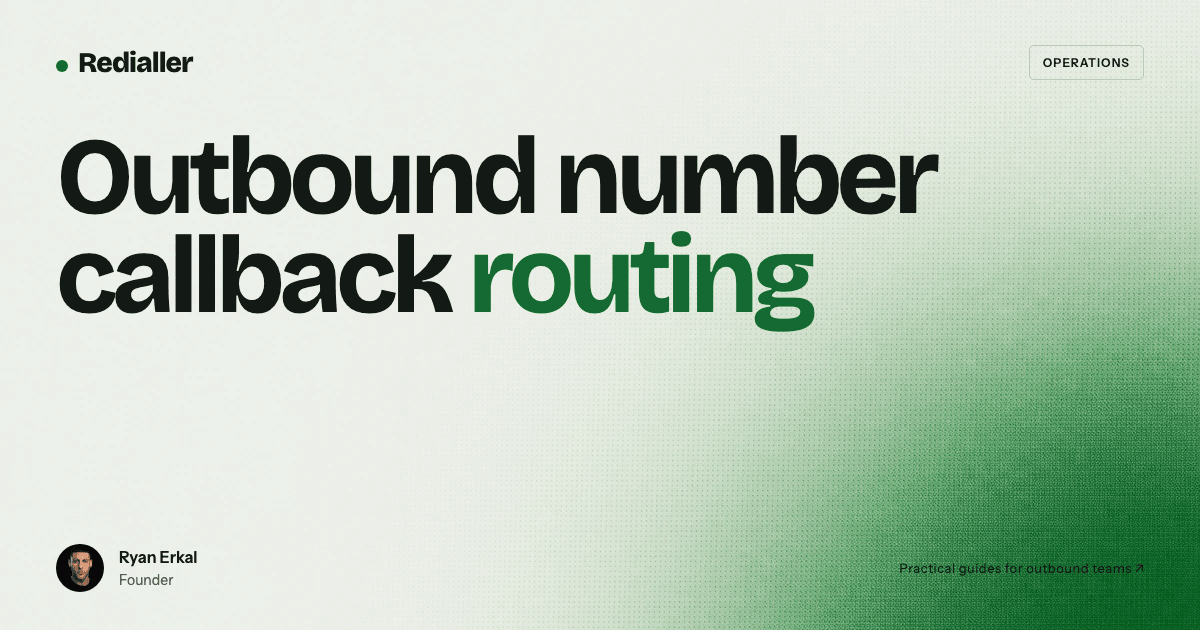 Title card for an outbound number callback routing guide with Ryan Erkal beside a routing map
